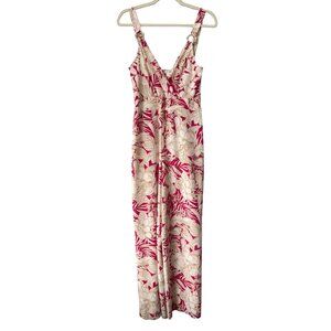 C Floral Smocked Back Jumpsuit Women S Pink White Boho Hippie Modern Travel Beac